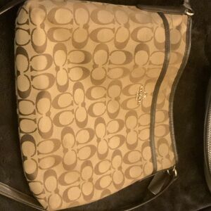 Coach Beige and Brown Signature Shoulder Bag